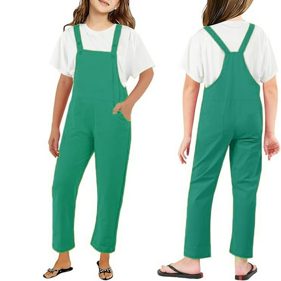 Kids Girls Overalls Green Rompers Sleeveless Loose Baggy Overalls Girl Rompers Size 6-7 Years