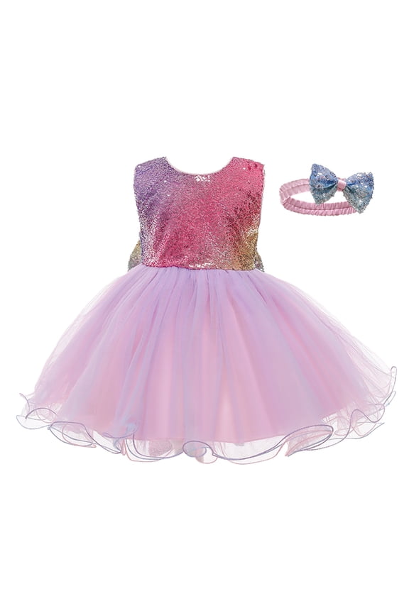 Kids Girls Paillette Tulle Pageant Gown Birthday Party Princess Wedding Dress Active Dresses Style Dress
