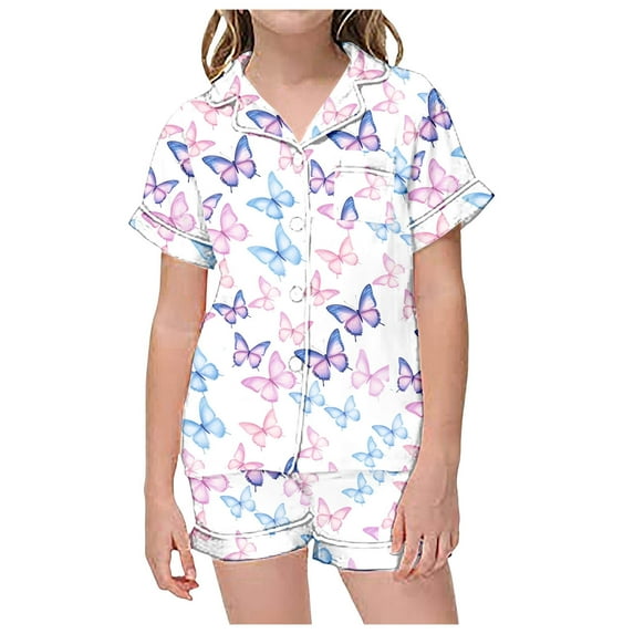 Kids Girls Pajama Set Animal Girls Button Down Pajamas Set Silk Pajamas Outfits Silk Pajamas For Girls 4-5 Years Cute Girl Clothing