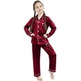 thumbnail image 1 of Kids Girls Pajama Set Bow Print Long Sleeve Button Down Loungewear with Pants Set Sleepwear Loungewear Set 11-12 Years Pajamas Boys, 1 of 3