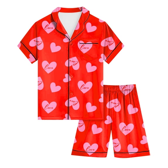 Kids Girls Pajama Set Silky PJS Button-Down Sleepwear Nightwear Loungewear Clothes Set Gift