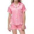 thumbnail image 1 of Kids Satin Pajamas Kids Girls Boys Solid 2 Piece Set Short Sleeve Button Down Shirts Shorts Set Christmas Pajamas Kids Size 5-6 Years Girls Pajamas, 1 of 8