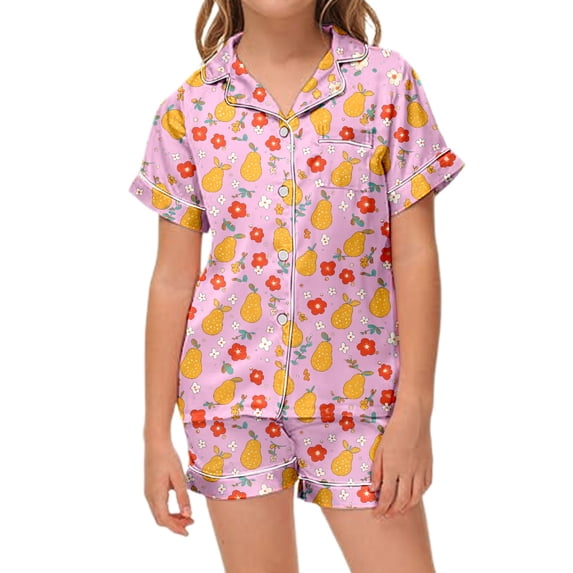 Kids Girls' Pajama Sets Cute Kids Button Down Pajamas Set Toddler Nightgown Cute Pajamas for Girls 6-7 Years