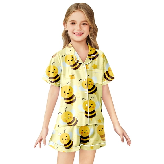 Kids Girls' Pajama Sets Cute Print Button Down Sleepwear Set Sleepwear Loungewear Set Girl Pajamas Size 6-7 Years Kids Clothes