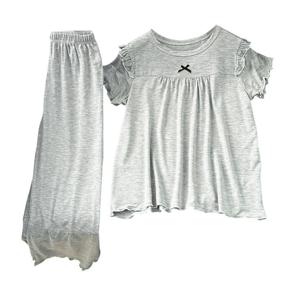 Kids Girl Pajamas Set Short Sleeve Crewneck Soft Comfort Top and Pants Set Kids Pajamas Homewear Kids Girl Pjs Size 6-7 Years