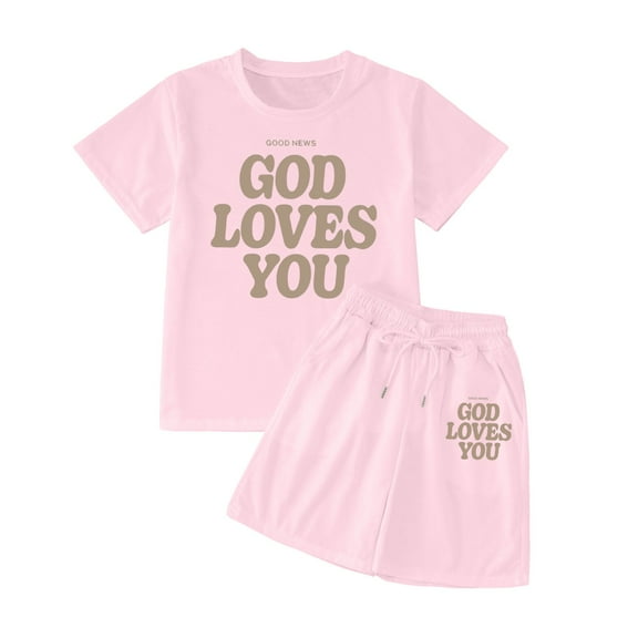 Kids Girls Pajamas Set Graphic Crewneck Soft Short Sleeve Comfort T Shirt Top and Shorts Set Spring Fall Clothes Kids Cute Pajamas for Girls 5 Years
