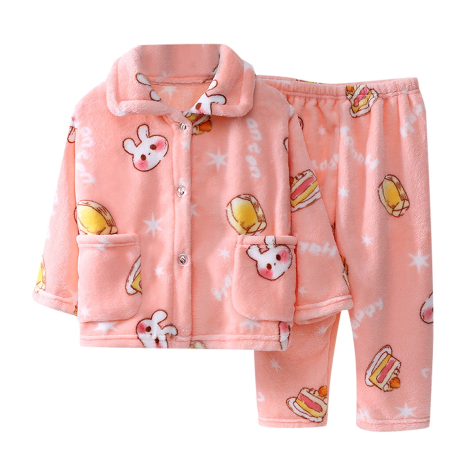 Kids Girls Pajamas Set Warm Winter Fall Sleepwear Soft Tops Pants Sets With Pockets Leisure Child Dailywear