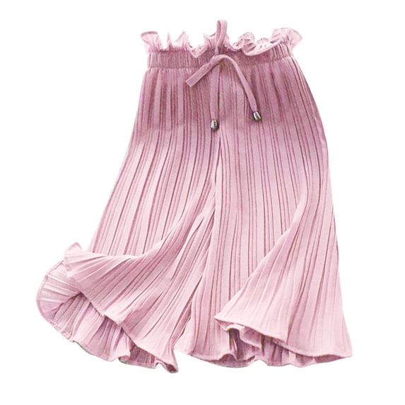 Kids Girls Palazzo Pants Flow𝐲 Ruffle Stretchy Cropped Pants Culottes High Waisted Wide Leg Trousers Trendy Sweatpants
