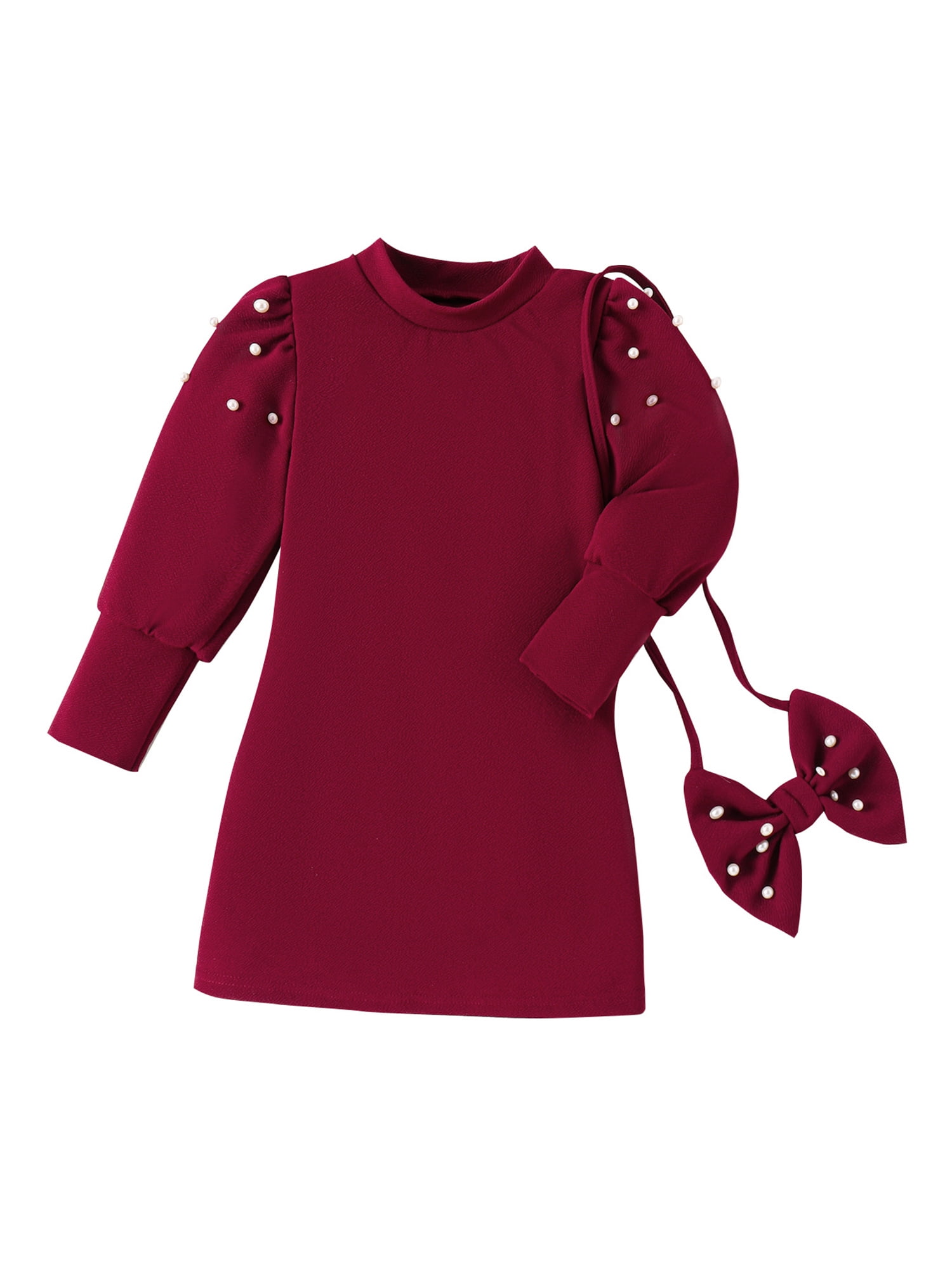 Kids Girls Pearl Dress Little Girls Christmas Party Dress Round Neck