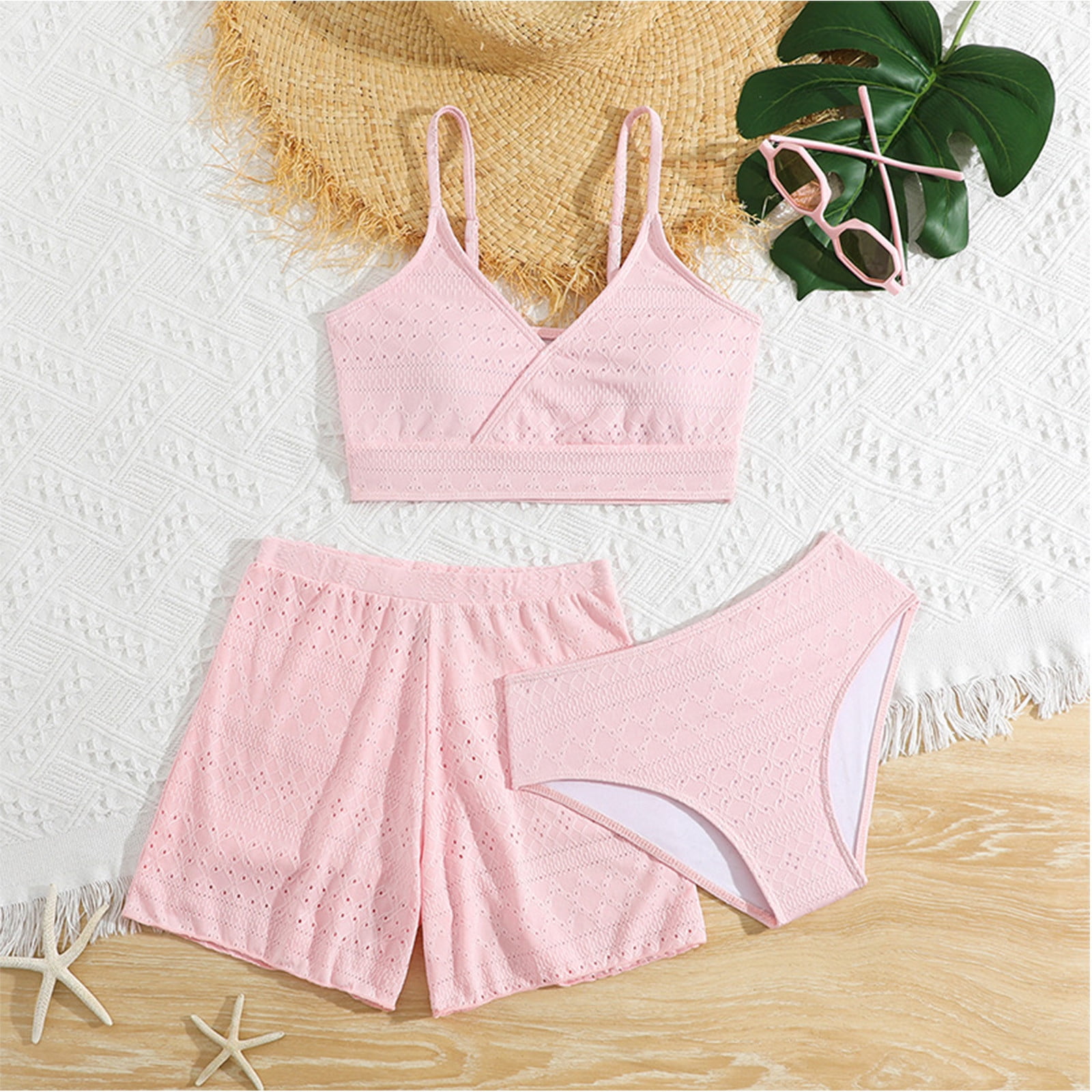 Kids Girls Pin K Swimsuit 3 Piece Swimwear Kids Bikini Swimsuit Set