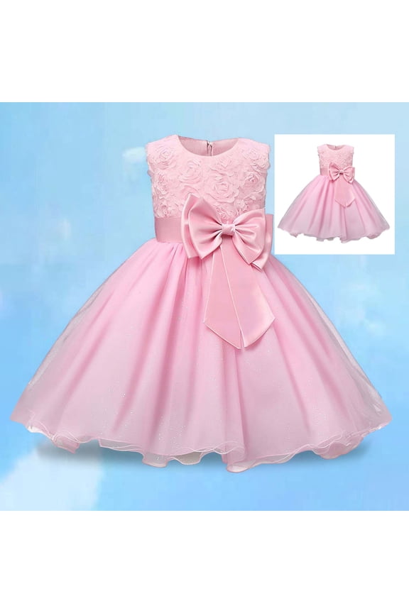 Kids Girls Pink Dress Ruffle Sleeveless Tulle Baby Dress Tea Party Dress Hallowmas Dresses for Girls 8-9 Years
