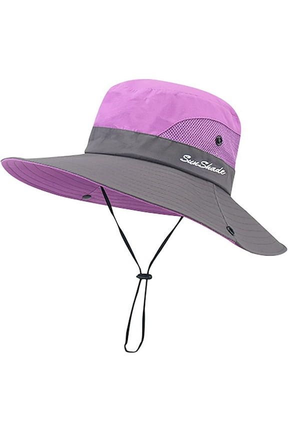 Kids Girls Ponytail Sun Hat Outdoor UV-Protection Foldable Mesh Wide-Brim Beach Bucket-Cap (3-8Years)
