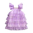 thumbnail image 1 of Kids Girls Princess Dress Stars Sequins Fly Sleeve Tiered Ruffles Dress Summer Clothes Pageant Party Dress, 1 of 9