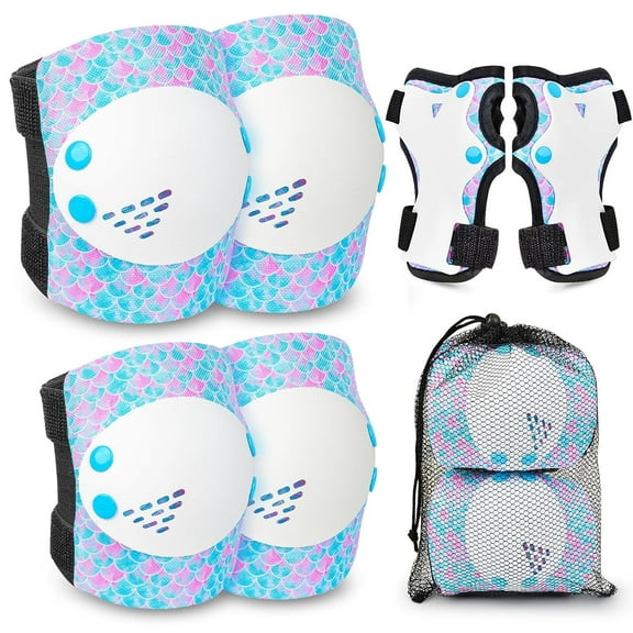 Kids Girls Protective Gear Set - Adjustable Knee Pads and Elbow Pads with Wrist Guard for Girls Kids Toddler - Roller Skates, Bike, Cycling, Skateboard, Scooter
