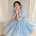 thumbnail image 1 of Kids Girls Puff Sleeve Dress Party Birthday Princess Dress  Short Sleeve Summer Ruffle Puffy Dresses Pageant for 2~7 Years, 1 of 5