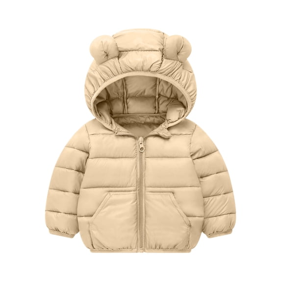 Kids Girls Puffer Jacket Hooded Bear Ears Lightweight Winter Coat Khaki,Size 5 T