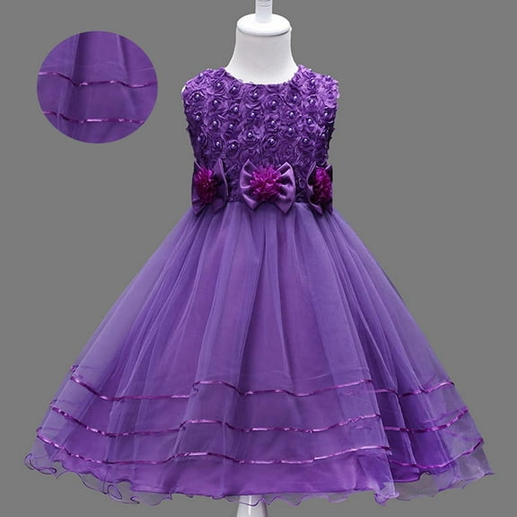 Kids Girls Purple Dress Ruffle Sleeveless Girl Tulle Dress Princess Dress for Girls Girls Dresses Size 5-6 Years