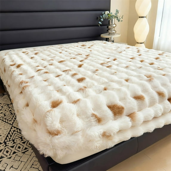 Kids Girls Rabbit Plush Pink White Comforter Sets Twin/Full - 1PC Faux Fur Bed Set Skin Friendly Soft Warm Velvet Flannel Fluffy Fuzzy Bedding(Bedsheet x 1)