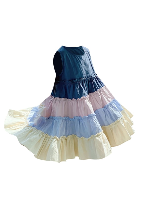 Kids Girls Rainbow Gradient Sleeveless Sundress Princess Dress Beach Dress Girl's Birthday Costume
