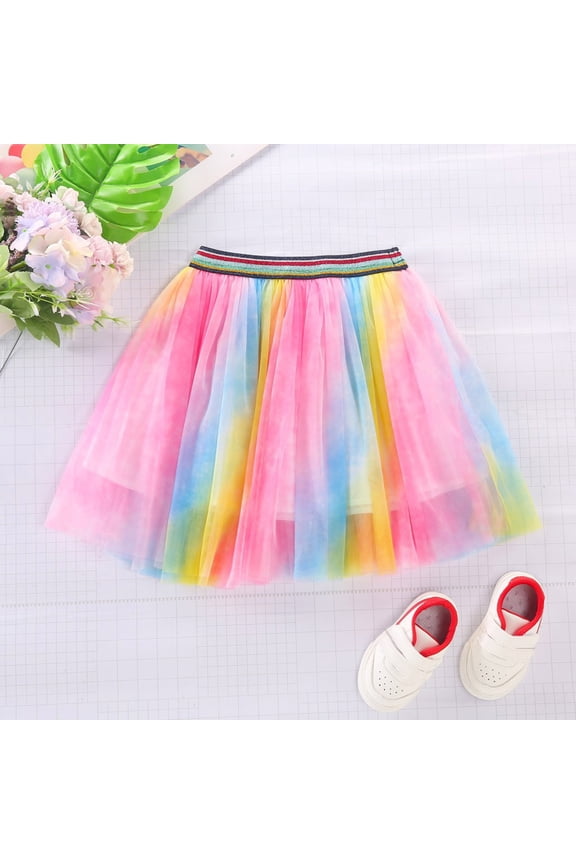 Kids Girls Rainbow Gradient Star Mesh Tutu Skirt â Carnival Festive Party Dance Ballet Skirt for 2-10 Years Performance Dress-Up Outfits