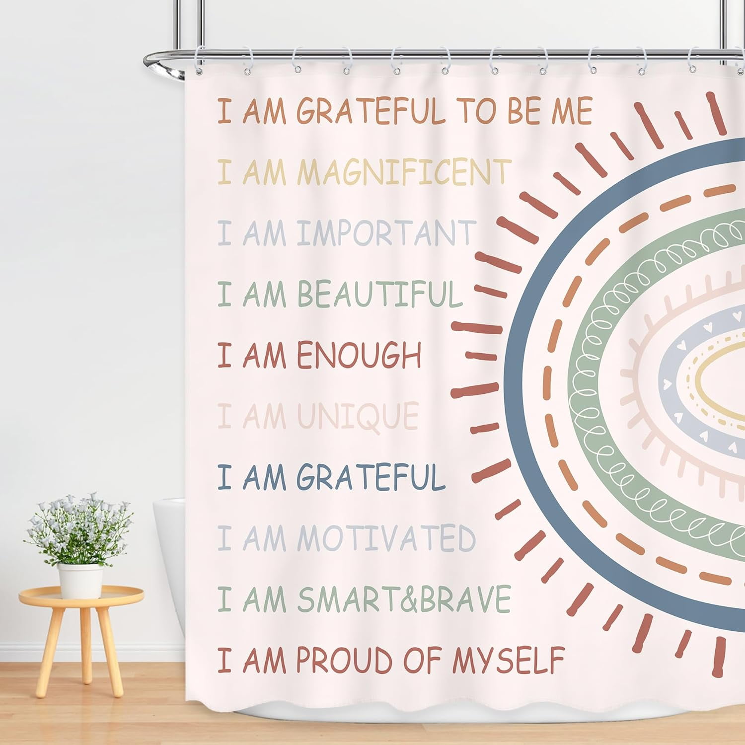 Kids Girls Rainbow Inspirational Shower Curtain Positive Quote Motivational Boho Abstract Pink Cartoon Cute Colorful Lovely 72Wx72L Inch Bathroom Set Bath Curtain Bathtub Accessories Home Decor