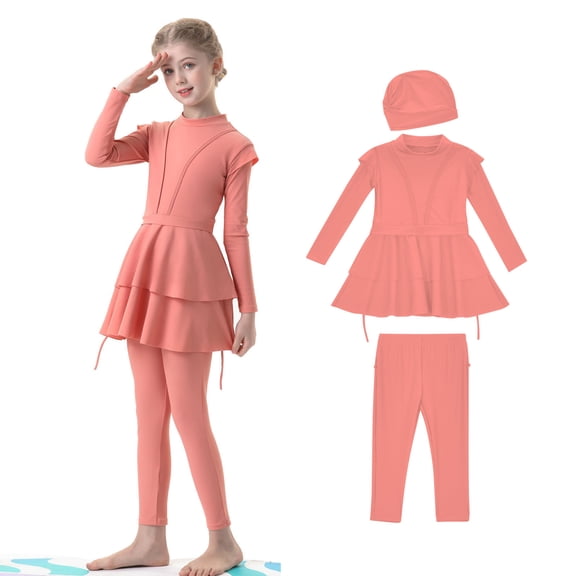 Kids Girls Rash Guard Swimsuit Full Cover Swimsuit Girls 3 Piece Swimwear Beachwear Top Pants Cap Quick Dry Summer Beach Swimwear Kids Girls Bathing Suit Size 6-7 Years