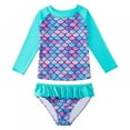 thumbnail image 1 of Kids Girls Rashguard Swimsuit UV 50+ Long Sleeve Two Piece Beach Sport Swimwear for 9-10 Years, 1 of 4