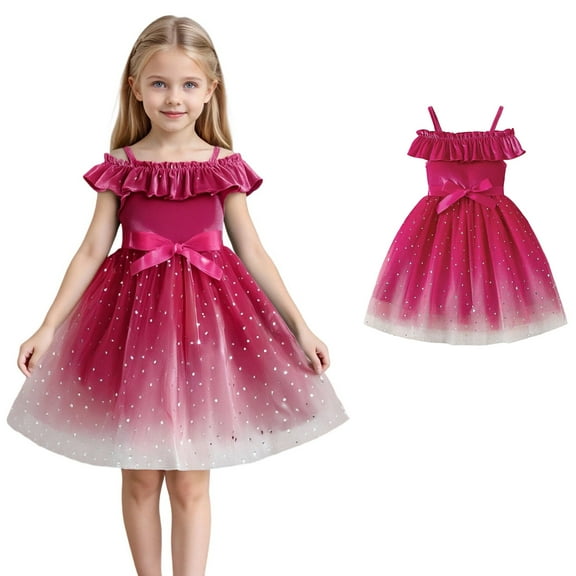 Kids Girls Red Dress Ruffle Kids Formal Dresses for Girls Flower Girl Dresses for Wedding Dress Up Clothes for Girls 4T