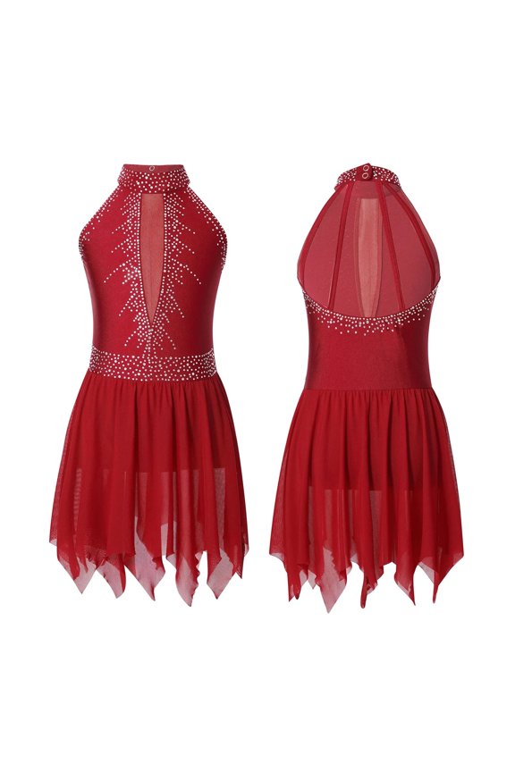 Kids Girls Rhythmic Gymnastics Ballet Jersey Artistic Skating Dance Dress Tutu Skirt Dancewear