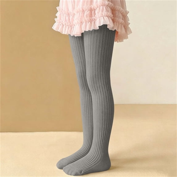 Kids Girls Ribbed Footed Tights - Soft Stretch Opaque for School & Dance, Dark Gray, Sizes 2-7,Size 2-3 T