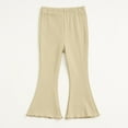 thumbnail image 1 of Kids Girls Ribbed Knit Flare Pants Ruffle Bell Bottoms Elastic Waist Leggings Boot Cut Trousers Comfy Loose with Pockets Beige 8Y, 1 of 5