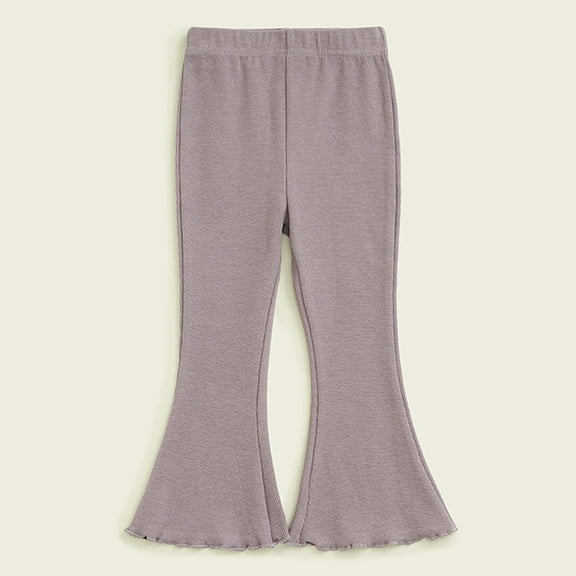 Kids Girls Ribbed Knit Flare Pants Ruffle Bell Bottoms Elastic Waist Leggings Boot Cut Trousers Jogging Pants for Kids Purple 4Y