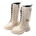 thumbnail image 1 of Kids Girls Riding Boots Knee High Fashion Metal Chain Lace up Zipper Mid Calf Combat Booties, 1 of 7