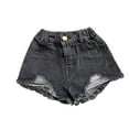 thumbnail image 1 of Kids Girls Ripped Raw Trim Denim Shorts Solid Color Elastic Waisted Jean Shorts with pockets Summer Casual Baggy Short Pants 2-12 Years, 1 of 4