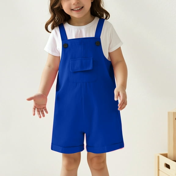 Kids Girls Romper Sleeveless Casual School Romper Blue Suspenders with Pockets for Outdoor Activities Girls Size9-10 Years Clothes