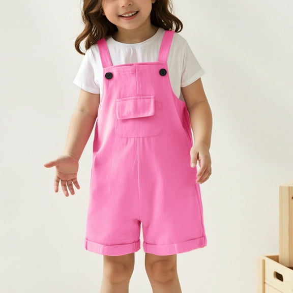 Kids Girls Romper Sleeveless Casual School Romper Pink Jumpsuit with Pockets for Everyday Wear Cute Summer Clothes for Girls 9-10 Years