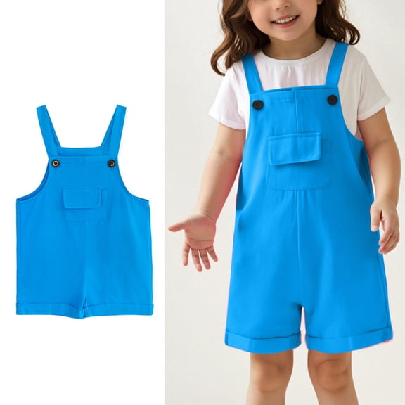 Kids Girls Romper Sleeveless Comfortable Sky Blue Romper with Pockets Spring Fall Romper Kids Rompers Size 9-10 Years