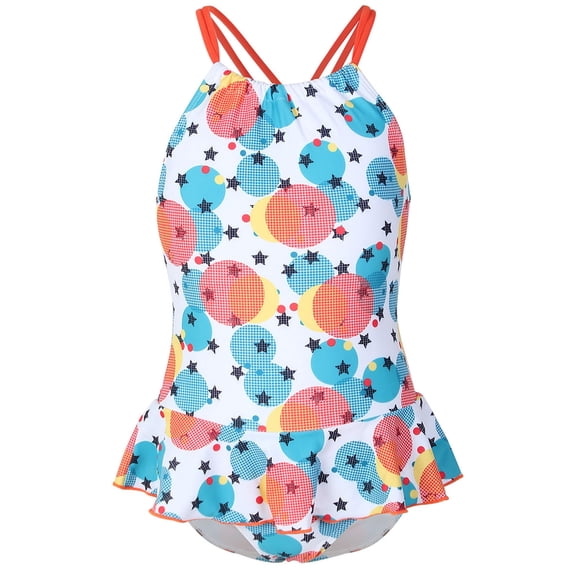 Kids Girls Ruffle Bathing Suit Cute One-Piece Swimsuit Beachwear Criss-Cross Back Monokini