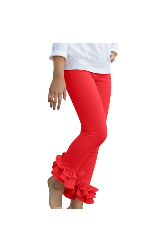 Kids Girls Ruffle Pants Loose High Waisted Vintage Training Lace Lightweight Athletic Wide Leg Trousers for 3-12 Years