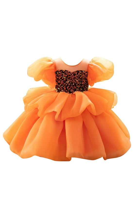 Kids Girls Ruffle Sleeve Dress Daily Pure Color Princess New High End Puffy Dresses Flowy Sun Dresses for 9-12 Months