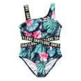thumbnail image 1 of Kids Girls Ruffle Swimsuit One Piece Swimsuits Ruffle Floral Summer Toddler Sleeveless Girls Floral Print Swimwear Beach Onesie Swimsuit Bikini for 8-13 Years, 1 of 7