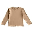 thumbnail image 1 of Kids Girls Ruffled Bottom Long Sleeve Top Casual Solid Color Fashionable Round Neck Shirt for Daily Wear Special Occasions Coffee 110, 1 of 3