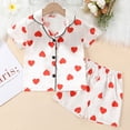 thumbnail image 1 of Kids Girls Satin Pajamas Set Cartoon Heart Print Button Down Sleep Shirt Top Long Pants Classic Loungewear Girls Silk Pajamas Size 4T, 1 of 9