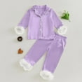 thumbnail image 1 of Kids Girls Satin Pajamas Set Fuzzy Trim Button-Up Pajamas Sleeper Silk Shirt Pant Sleepwear Loungewear Set Silk Pajamas for Kids 8Y, 1 of 4