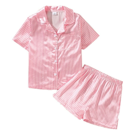 Kids Girls Satin Pajamas Set Stripes Girls Button Down Pajamas Set Girls' Fashion Pajamas Set Girls Pajamas Size 9-10 Years Cute Boy Girl Clothing