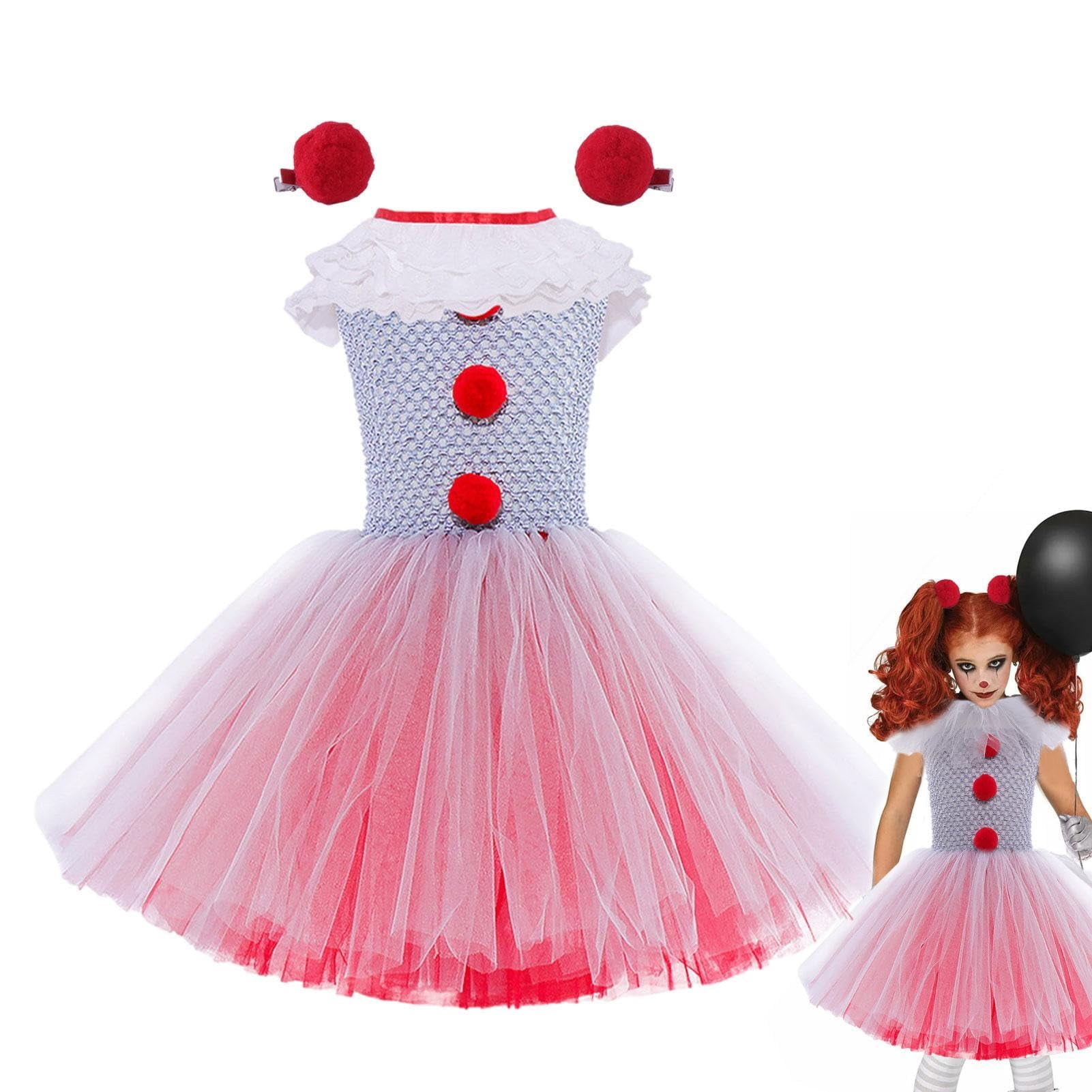 Kids Girls Scary Clown Costume, Pennywises Fancy Dress Up Tutu Dress
