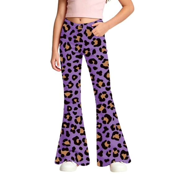 Kids Girls School Uniform Flare Pants Dress Bottoms Leopard Lightweight Kids Pants Girls Trousers 13-14T