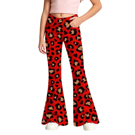 Kids Girls School Uniform Flare Pants Dress Bottoms Leopard Lightweight Kids Pants Girls Trousers 9-10T