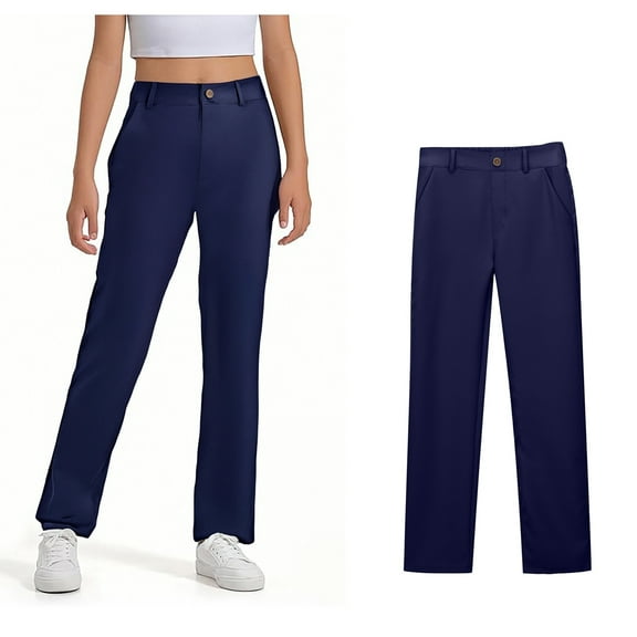 Kids Girls School Uniform Pants Skinny Fit Stretch Pants With Pockets Flare Leg Pants Blue Uniform Pants Back To School Outfits for Girls Kids Preppy Clothes 9-10 Years