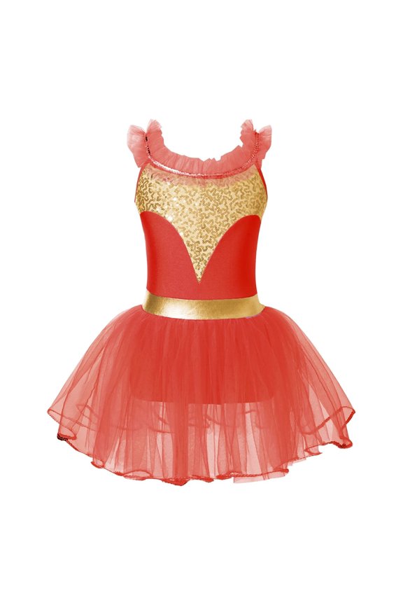 Kids Girls Sequin Ballet Dress Gymnastics Leotard Dance Dress Jazz Dancing Party Performing Dancewear